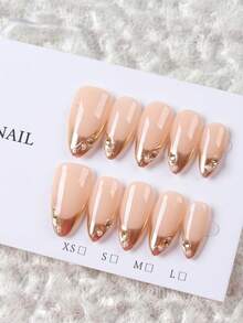 10 Móng giả thủ công màu vàng hạnh nhân, hiệu ứng gương ma thuật, đính ngọc trai 3D, kiểu Pháp, tinh tế, đơn giản và sang trọng, cao cấp. - Vàng - Xem 12