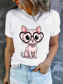 Women's Printed Short-Sleeved Summer T-Shirt, Modern And Casual, Machine Washable, Comfortable Fit, 2D Flat Print, Women's Shirts, Women's Blouses, Clothing, Pretty Blouses, Women's Blouses. - 白色_04 - 查看 12