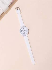 2pcs/Set Minimalist Numeric Dial Quartz Silicone Strap Watch + Bracelet, Fashion Student Watch - White - View 5