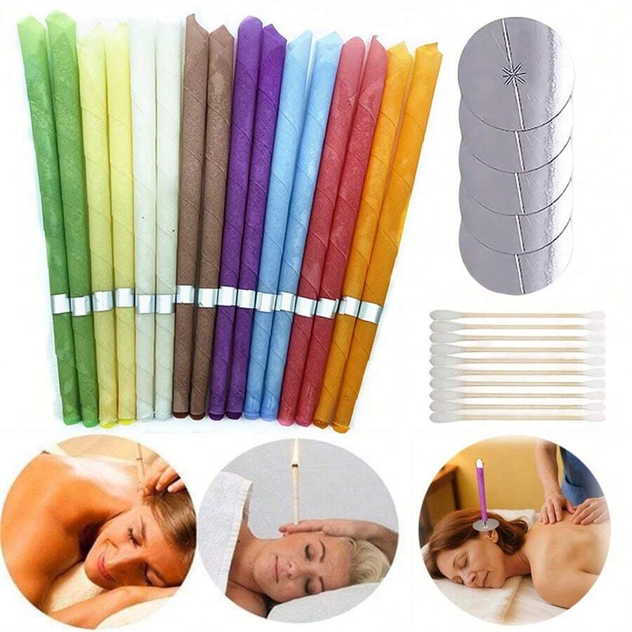 50/25/20/10/2pcs Ear Cleaning Sticks Set With Ear Candles, Flame Retardant Trays And Cleaning Sticks – Soft & Wax Removal Tools For Home Spa, Travel & Daily Hygiene - Multicolor - View 1