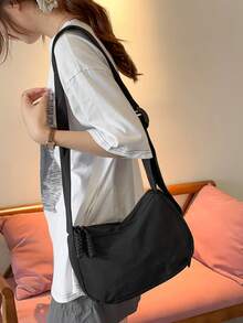 Women's Soft Crescent Shoulder Bag, Casual Nylon Underarm Bag/Crossbody Bag, Woven Zipper Pull, Adjustable Strap, Multi-Pocket Daily Commute Bag, Shoulder Bag, Water Bottle Bag, Sports Cycling Bag, Night Running Bag, Shopping Bag, Essential Cosmetic Bag, Phone Bag, Holiday Gift For Girlfriend, Fashionable Multi-Color Peach Tree Bag - Multicolor - View 9