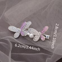 1pc Elegant Rhinestone Butterfly Hair Clip, Bangs Hairpin, Shiny Hair Accessory,Hair Slide - Violet Purple - View 4