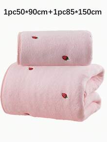Coral Fleece Embroidered Strawberry Small Towel, Microfiber Solid Color Embroidered Strawberry Bath Towel, Strawberry Towel, Microfiber Solid Color Embroidered Strawberry Bath Towel Or Towel, Couple Style Home Hand Towel, Bath Towel, Soft Skin-Friendly Bathroom Towel, Bathroom Supplies - Pink - View 14