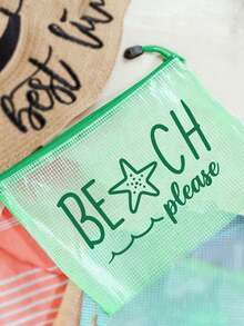 防水時尚海灘包，印有「Beach Please」海星圖案。大容量透明化妝包配尼龍拉鍊 - 輕巧、春夏收納、耐用，適合游泳、海灘、潛水和夏季度假、返校，輕便防曬收納包，適合朋友、家人、閨蜜、同學。生日、節日、派對、婚禮（伴娘）、母親節、教師節、返校禮物的完美禮品與紀念品 - 彩色 - 查看 7