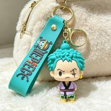 MINISO One Piece 路飛 綠松石色卡通 PVC 鑰匙圈吊飾，柔軟優質 PVC 手提包配件，金屬扣環背包吊飾，趣味動漫風包包裝飾，可愛行李吊牌飾品，日常必備鑰匙環，俏皮旅行禮物收藏品 - 樣式 1 - 查看 2