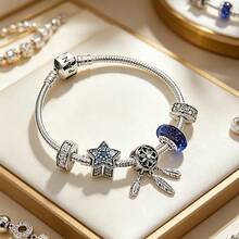 PANDORA Star Wish Sparkling Bracelet Set 925 Silver DIY Bracelet Set Couple Basic Bracelet Set 925 Silver Bracelet Set Girlfriend Gift Birthday Gift Christmas Gift Mother's Day Gift Back To School Gift - Blue - View 2