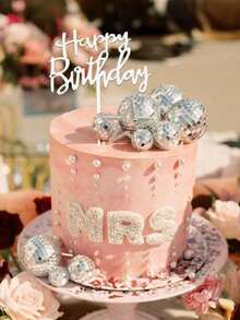 19 piezas Adornos para pastel de bola de disco o adornos individuales de feliz cumpleaños, decoraciones de bola de disco de espejo plateada para pastel y cupcakes, adecuadas para fiestas con temática de música disco de los 70, 80 y 90 (los adornos para pastel se deben usar con palitos blancos) - Láser 1 - Ver 2