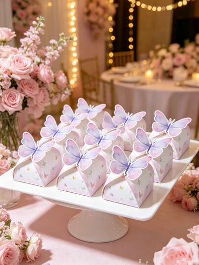 12 pezzi Scatole per caramelle a forma di farfalla viola, Scatole per bomboniere a tema farfalla 3D e fiori per feste, Decorazioni per feste di compleanno a tema farfalla, Sacchetti regalo, Bomboniere per matrimoni, Decorazioni per festa di nascità, Forniture per feste di rivelazione del sesso, Scatole regalo in carta per matrimoni, fidanzamenti, festa di nascità, feste di compleanno