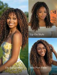 7x5 Inch Invisible Drawstring Hair Extension, Black To Chestnut Gradient, Burmese Curly Hair, Fingertip Curly Ends, 100% Human Hair, Pre-Cut, Pre-Bleached, Pre-Trimmed, Unice Women's Wig - SNATURAL/33 - View 9