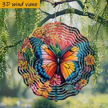 1pc 3D "Colorful Butterfly Resting In The Floral Bush." 10in*10in With 360° Rotating Hook, Durable Metal Material Christmas Gift Wind Chime Decor (Pendant Not Included), Random Style - Multicolor - View 5