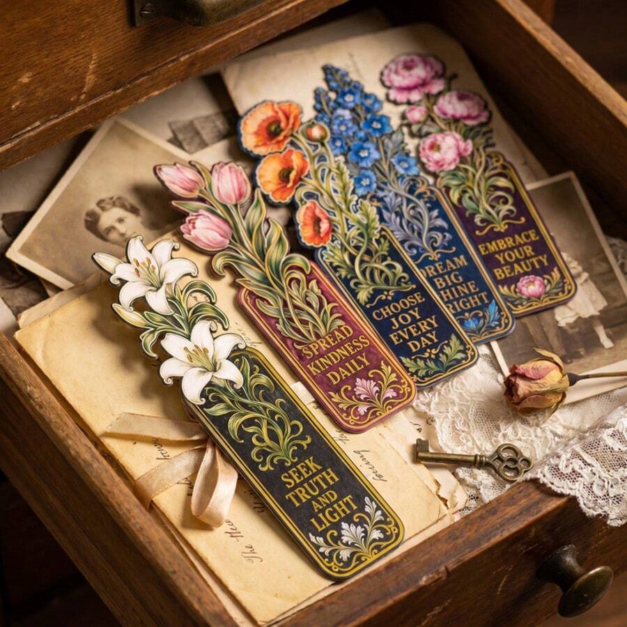 5/15pcs Vintage Floral Inspirational Bookmark Collection, Van Gogh Creative Aesthetic Bookmarks Page Markers, Stationery, Student Supplies Book Accessories Teacher Supplies School Supplies Can Be Used As Decorative Accessories Suitable For Reading Enthusiasts, Book Decoration, Cultural Creative Gifts, Reading Sharing Party Gifts, Party, Teacher's Day Gifts Birthday Gifts Bookish Things - Flower Bookmarks - View 1