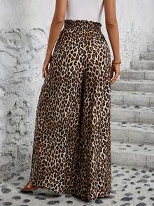 Women's Wide Leg Trousers With Elastic Waist And Print - Mixed Colors - View 3