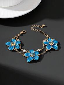 1 chiếc vòng tay trứng hoa hai lớp hình hoa xanh mộng mơ tráng men thủ công phong cách nghỉ hè, quà cưới cho nữ - Màu xanh lam - Xem 4