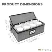 Caja de almacenamiento para copas de vino con divisores capacidad para 12 copas de vino de tamaño estándar cubeta de microfibra acolchado duradero con asas de transporte gris (sin vasos - Gris - Ver 3