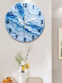 Modern Minimalist Blue Marble-Like Wall Clock - Silent Non-Ticking Wooden Clock With Bold Numerals, Battery-Powered (No Battery Included) - For Living Room, Bedroom, Office, Kitchen - Home Decor Gift For Birthday, Christmas, Housewarming - Compatible With Flat Surfaces, Room Decoration, Contemporary Design, Durable Construction, Stylish Timepiece, Interior Designers, 2D Flat - Multicolor - View 7