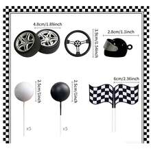 16pcs Racing Flag Cake Decoration Set, Includes Motorcycle Helmet, Steering Wheel, Racing Theme Boy 1st Birthday Party Decor - Racing - View 4