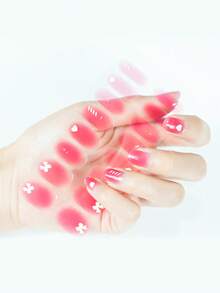 Korallenrosa No-Bake Gel Nagelsticker Nagelölfilm wasserdichte Nagelsticker Sticker einfarbig Frühlingszwiebel-Pulver Sprungfarbe Farbverlauf Vollsticker - Rosenrot - Übersicht 5