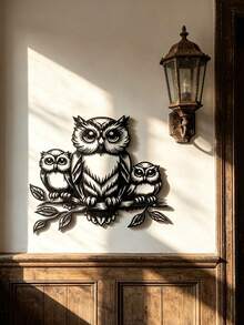 Metal Owl Sculpture - 1pc Decorative Iron Owl Wall Art For Garden, Patio, Living Room, Balcony - Outdoor Garden Patio Decorative Mural Fence Decoration, Indoor Home Wall Decor, No Electricity Required - A - View 3