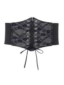 1pc Women's Renaissance Period Accessory, Black Sheer Lace Corset, Sexy Gothic Style Suitable For Halloween Party Or Daily Outfit Matching - Black - View 4