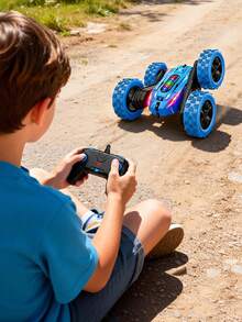 1pc 360° Rotating Dual-Sided Remote Control Car With LED Headlights, 2.4GHz, Dual-Sided 360° Flip, Electric Racing Car, Multiple Cars Can Race Simultaneously, Remote Control Stunt Car, High-Speed Off-Road Vehicle, Suitable For Various Terrains Such As Roads, Lawns, Rocks, Sand, Etc. - Multicolor - View 1