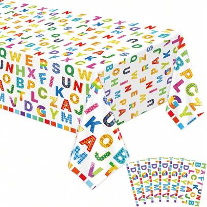 YCXTCZ 6 Pack Colorful ABC Alphabet Tablecloth Alphabet Colorful Party Tablecloths ABC Rainbow Table Cloths For Early Learning Educations Party Classroom First Day School Ball Decor 51 X 86 In