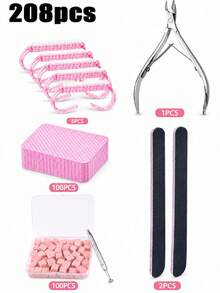 208件/5件套美甲工具套装，新手友好，轻松完成角质去除、指甲修型、打磨和清洁等步骤。美甲海绵有助于打造沙龙级精准美甲，轻松吸收凝胶、粉末和颜料，实现渐变效果、自然过渡、光泽亮丽和色彩均匀。居家必备DIY美甲工具套装，适合初学者和专业人士使用。 - 彩色 - 查看 9