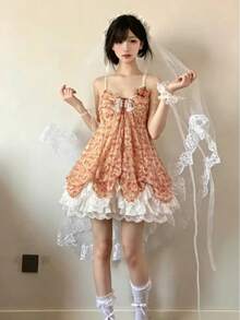 Retro Cute Lolita Dress Women Japanese Sweet Lace Bow Ruffle Cake Dresses Harajuku Y2k Slim Bandage Summer 2026 Kawaii Elegant Party Wear - 4433 黑色 - 查看 6