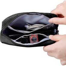 DCVU-Bolsa pequeña de lona con cierre de, estuche de viaje para maquillaje, bolsa de cosméticos, accesorios electrónicos portátiles, organizar, pequeña bolsa para bolso ( 15cm x 10cm x 5cm)-CDBY - cuadriculado - Ver 6