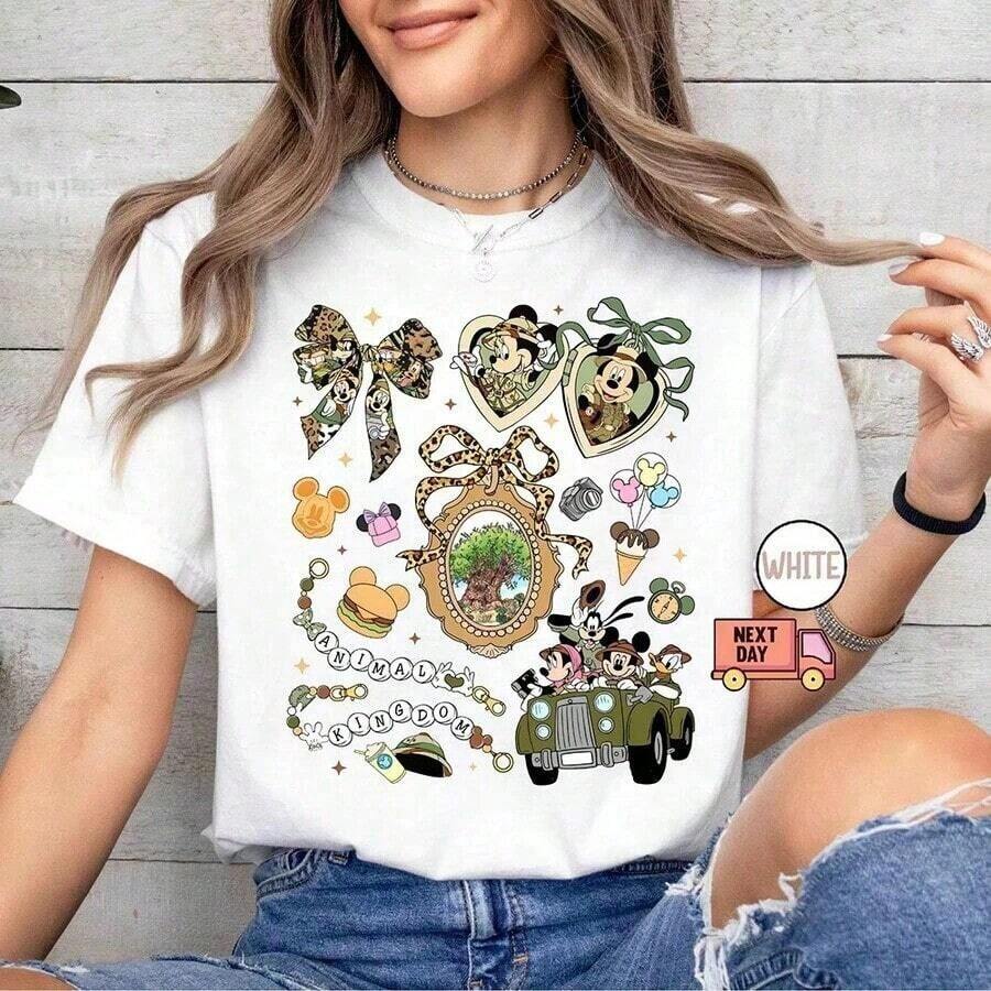 Mickey Minnie Donald Duck Family Buy Disney Coquette Safari Shirt, Animal Kingdom Women Shirt, Wild Trip Shirt, Mouse & Friends Safari Tee, Safari Birthday Gift --Disneys Disneyland Paris The Magic Kingdom Disneyesque B6Holiday Gifts Valentine's Day Gifts Earth Day Gifts Oktoberfest Gifts Summer Bank Holiday Gifts - White - View 1