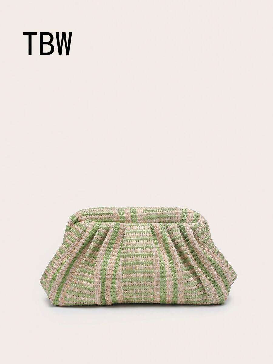 Women's Colorful Striped Ruffle Cloud Clutch Bag, Retro Style, Large Capacity, Fashionable, Suitable For Outings And Parties - Multicolor - View 1