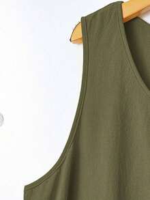 EMERY Vestido de verano casual de talla para mujer, de color verde militar sólido, sin mangas, con volantes en el bajo y parches de encaje en la espalda - Verde militar - Ver 4