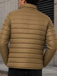 Men's HPC Polo Fleece Puffer Jacket, Warm, Casual, Basic, No Hood, Youthful And Modern Style, Ideal For Winter Or Cold Weather - Beige - View 2