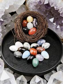 5/10/15/20/30/50/100pcs Natural Polished Gemstone Eggs, Large Polished Mineral Stone Eggs, Palm Chakra Eggs For Anxiety Relief, Chakra Balancing, Easter Decoration, Holiday Gift, Random Color - Natural Mineral Eggs - View 5