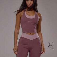 Sport Parte superior activa con espalda cruzada y capas, conjunto activo de actividad, entrenamiento, gimnasio, pilates, fitness, uso diario casual, atuendo de primavera de cuarzo ahumado, verano, vacaciones, Y2K - Rosa - Ver 2