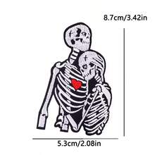 3 件套哥特式骷髅头刺绣爱心贴片套装，一见钟情骷髅情侣熨烫贴片，暗黑浪漫风牛仔外套背包 DIY 装饰缝制贴花 - 多色 - 查看 4