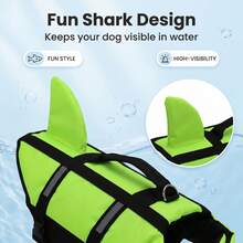 Chaleco salvavidas ajustable para perros, estilo tiburón con alta flotabilidad y asa de rescate, adecuado para perros pequeños, medianos y grandes para nadar y navegar - Verde - Ver 4