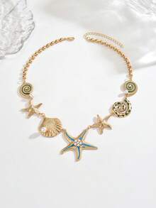 1件波西米亚海滩海洋度假风海星吊坠仿珍珠项链，简约饰品，适合日常、度假、派对、搭配服装，可作礼物 - 多重海洋元素 - 查看 3