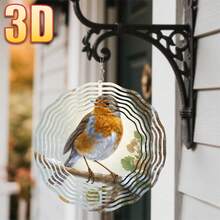 3D 1件裝「雪中枝頭紅胸鳥」25.5cm/10in*25.5cm/10in 附旋轉掛鉤 360° DIY創意風鈴 耐用金屬戶外草坪風鈴（不含吊墜）隨機款式 - A - 查看 12