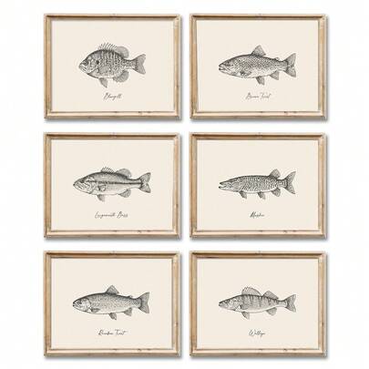 1pc Framed/Unframed Vintage Fisherman Bass Trout Fish Rustic Canvas Poster Outdoor Fishing Sport Cottagecore Wall Art Print Cabin Lake House Farmhouse Decor Minimalist Painting For Kitchen,Living Room,Bedroom,Modern Home Decoration