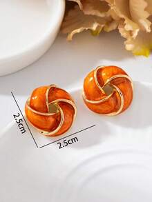 1 Pair Summer Beach Vacation Niche Design Orange Handmade Oil Drop Gold Edged Twist Knot Earrings For Women - Orange - View 6
