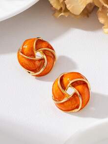 1 Pair Summer Beach Vacation Niche Design Orange Handmade Oil Drop Gold Edged Twist Knot Earrings For Women - Orange - View 2