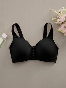 2pcs Wire-Free Front-Closure Bra - With Fixed Padding - Designed For C-E Cups | Natural Shape - Black - View 8