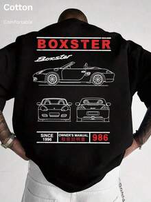 T-shirt coton homme ample, motif voiture de sport classique, grandes tailles, doux respirant beau tombé, vêtement sport décontracté printemps-été, idéal quotidien extérieur vacances - Noir - Voir 8