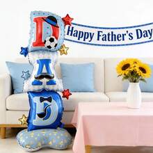59.09 Inch Giant Standing Father's Day Balloon Decoration Set, "DAD" Letter Balloons, Suitable For Father's Day Party, Birthday, Family Gathering Decoration, With Hat And Tie Creative Design, Creating A Warm And Fun Holiday Atmosphere. - Multicolor - View 5