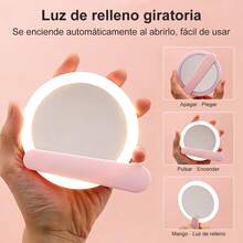 Portable LED Makeup Mirror With 2x Magnification, Foldable And Fluorescent Light. Compact And Portable, It's Perfect For Your Purse, Travel, And Everyday Use. - Pink - View 6