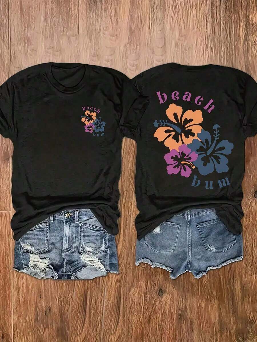 Summer Outfits For Plus-Size Women - T-Shirt With Plus-Size Lettering, Short-Sleeved Crew Neck Casual Top, Summer And Spring, Women's Plus-Size Clothing, Loose And Comfortable Tops - Black - View 1