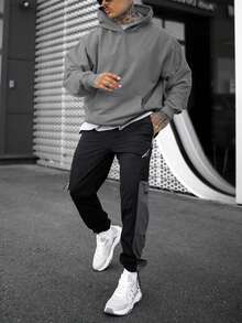 Men's Fashionable Solid Color Hoodie - Dark Grey - View 3