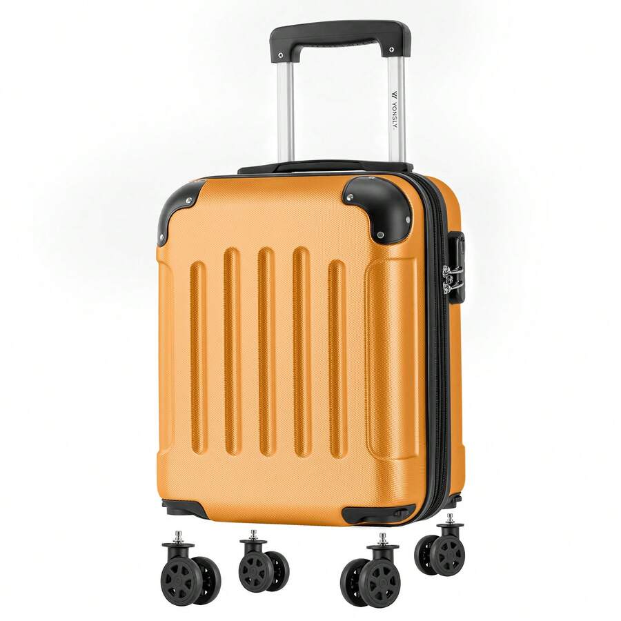 YONSLY 16 Inch Suitcase With Detachable Wheels 360° Combination Lock Double Zipper Soft Rubber Handle Trolley Travel Suitcase For Vacation - 橘色 - 查看 1
