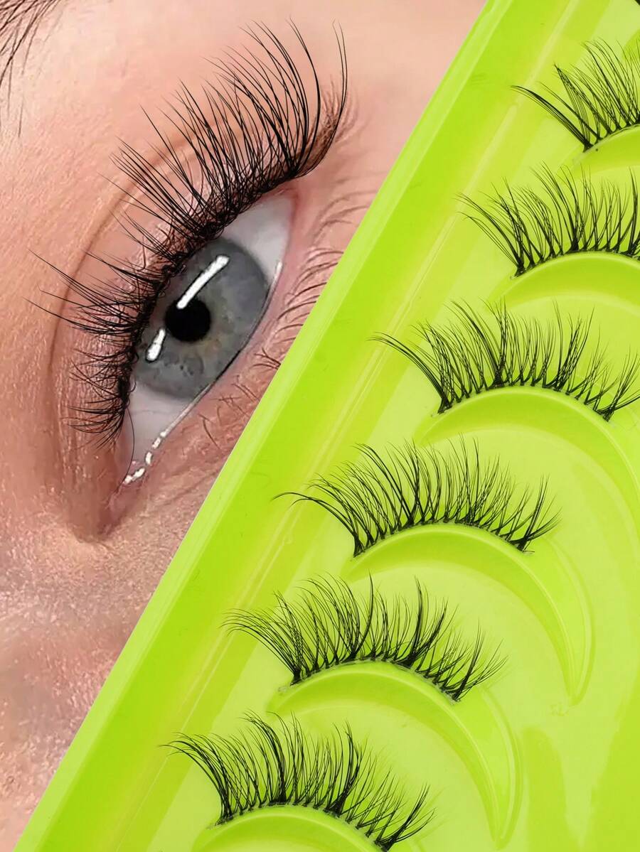 10 Pairs Thin Strip Semi-Transparent Stem Cross False Eyelashes, Create Spiky Curly Makeup Effect, Suitable For Girls Daily And Festival Occasions
