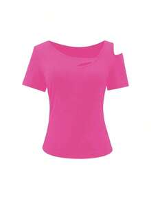 Camiseta de mujer de algodón estilo Y2K, nueva llegada de primavera/verano - Rosa Fucsia - Ver 4